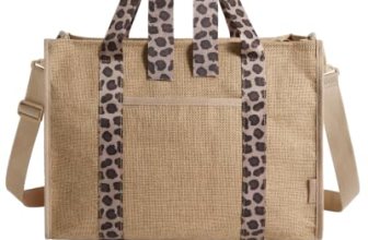 BAGSMART Beach Tote Bag for Women (Khaki Brown Leopard Print, 21L Jute)