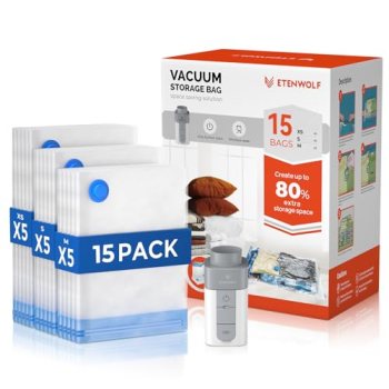 ETENWOLF Vacuum Storage Bags for Travel with Rechargeable Wireless Pump