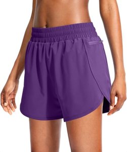 Soothfeel Womens Running Shorts with Zipper Pockets 5″ High Waisted Athletic Gym