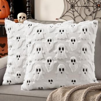 decorUhome Fall Halloween Ghost Pillow Covers 18×18 Inch Pack of 2 Soft Plush Fa