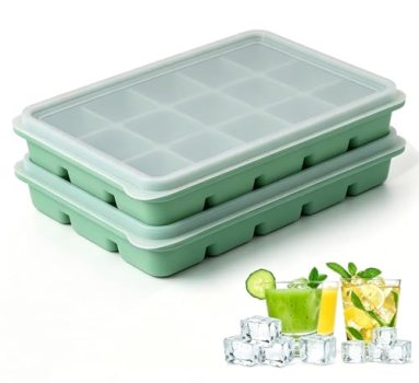 Azxb Ice Cube Trays with Lid, 2 Packs 30 Cubes Durable Stackable Flexible Silico