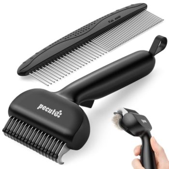 Pecute Self-Cleaning Undercoat Rake for Dogs Cats with Thick Double Coats