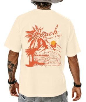 KESIHAN Mens Palm Tree Graphic T Shirt Cotton Short Sleeve Summer Beach Tee