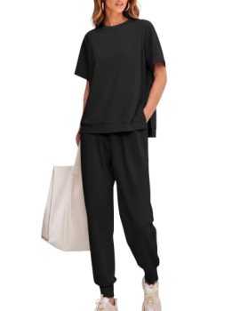Ekouaer Womens 2 Piece Lounge Sets Short Sleeve Top and Pants Outfit