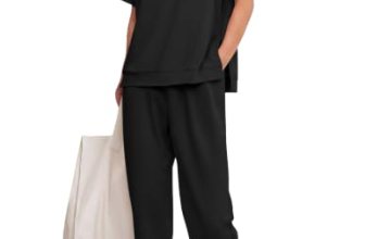 Ekouaer Womens 2 Piece Lounge Sets Short Sleeve Top and Pants Outfit