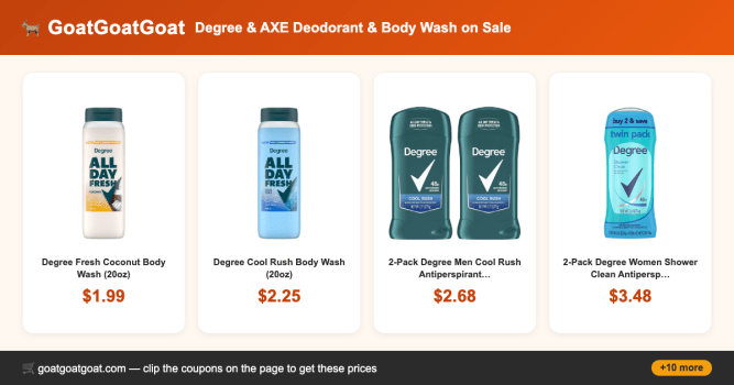 Degree & AXE Deodorant & Body Wash on Sale