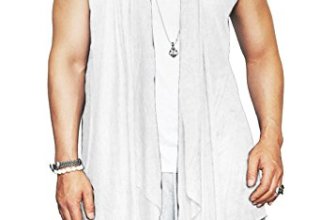Coofandy Mens Ruffle Shawl Collar Sleeveless Long Cardigan Vest, White, Medium