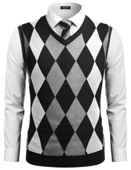 COOFANDY Mens Casual Slim Fit V-Neck Rhombus Business Knitwear Sweater Vest