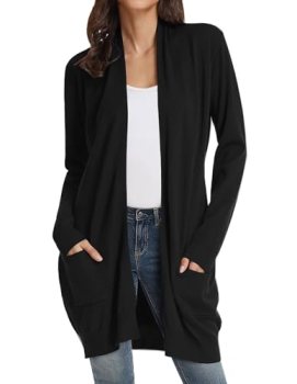 GRACE KARIN Women Cardigan Sweater Long Open Front Knit Cardigan Black 3XL
