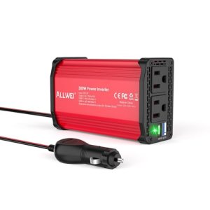 ALLWEI 300W Car Power Inverter 12V DC to 110V AC Car Inverter-Red