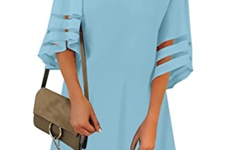 LookbookStore Summer Light Blue Dress 3/4 Sleeve Casual Tunic Dress Bell Sleeve