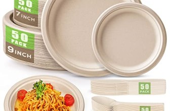Gezond 250Pcs Disposable Paper Plates Compostable Plates and Utensils