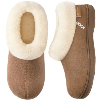EverFoams Womens Microsuede Slippers Indoor Outdoor Tan,5-6 US