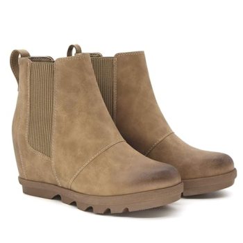 Athlefit Women’s Hidden Heel Chelsea Ankle Wedge Boots KHAKI Size 7.5
