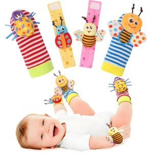 Bloobloomax Wrist Rattle Socks and Foot Finder Set, Baby Girl Boy Toys