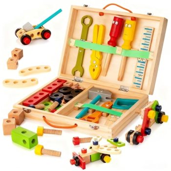 Wooden Kids Tool Kit, Montessori Tool Set Toys for Boys Girls 3+