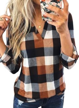 Dokotoo Women’s Spring Fall Fashion Casual Ladies Basic Cotton Cuffed 3/4 Long S