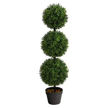 Nearly Natural 36 in Artificial Triple Ball Boxwood Topiary Tree with Pot