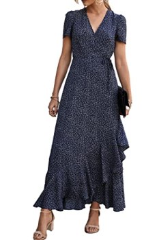 PRETTYGARDEN Women’s Boho Floral Summer Maxi Dresses, Blue,XL