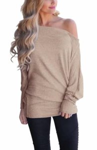 Lacozy Women’s Off The Shoulder Oversized Shirts Long Sleeve Tunic Tops Casual B