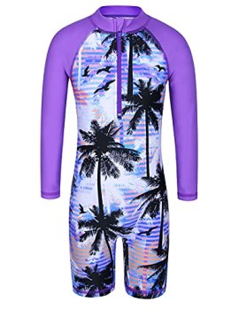 TFJH E Girls Long Sleeve Bathing Suit One Piece Surfing Swimwear UV 50+0 Beachwe