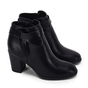 PiePieBuy Women’s Tie Knot Chelsea Pump Ankle Boots Closed Toe Stacked Heel Boot