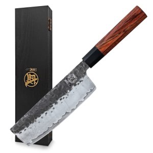 MITSUMOTO SAKARI 7-Inch Japanese Nakiri Knife, 3-layer 9Cr18MoV steel