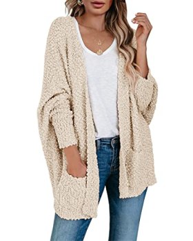 Saodimallsu Womens Oversized Open Front Fuzzy Cardigan Batwing Long Sleeve Popco
