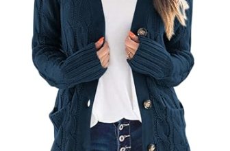 PRETTYGARDEN Women’s Cable Knit Cardigan Sweaters Fall, Lake Blue,L