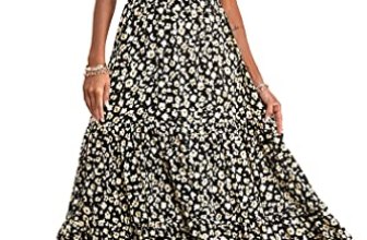 PRETTYGARDEN Women’s One Shoulder Boho Floral Maxi Dress, Black,S