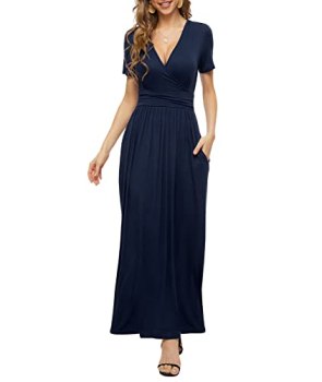 LILBETTER Women’s Summer Deep V-Neck Maxi Dress Stylish Long Elegant Dresses(Nav