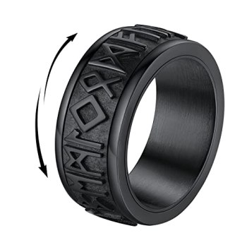 Black Viking Rune Spinner Rings for Men Stainless Steel Fidget Rings for Anxiety