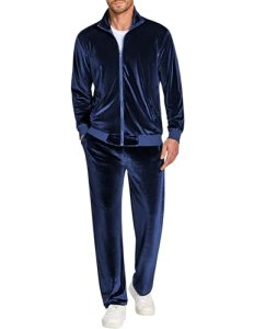 COOFANDY Mens Velour Tracksuit Activewear Set Sports Track Suits for Men Set Moc