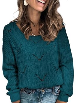 Dokotoo Womens Sweaters 2026 Cute Elegant Hollow Cable Knit Tops Blue M