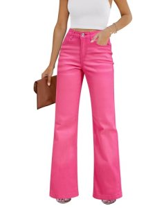 GRAPENT Womans’ Dark Jeans Boyfriend Jeans Denim Pants Hot Pink