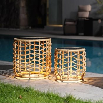 Solar Yard Boho Solar Nesting Tables with Built-in Lights – Set of 2