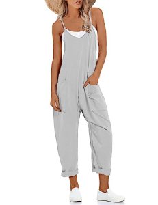 Lentta Women’s Causal Jumpsuits V Neck Sleeveless Harem Overalls Stretchy Adjust
