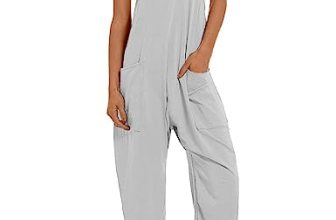 Lentta Women’s Causal Jumpsuits V Neck Sleeveless Harem Overalls Stretchy Adjust