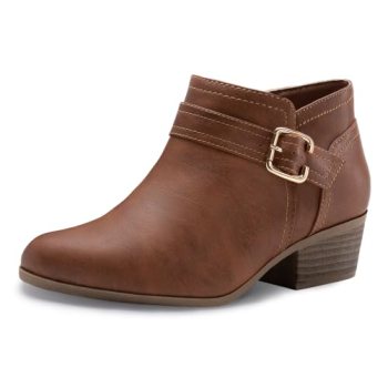 Athlefit Women’s Chunky Low Heel Short Brown Ankle Boots Size 9.5