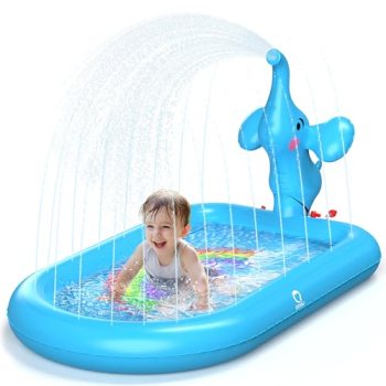 QPAU Splash Pads for Toddlers 1-3, Blue Elephant Toy
