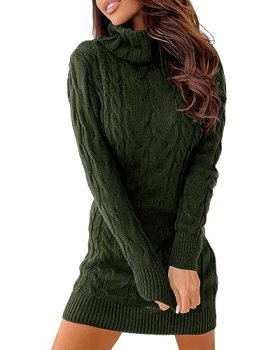 Langwyqu Womens Cable Knit Sweater Dress Sexy Long Sleeve Bodycon Turtleneck Min