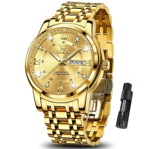 OLEVS Watch for Men Luxury Gold Mens Watch with Day and Date Waterproof Gold Sta