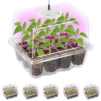 Bonviee Seed Starter Trays with 12-LED Grow Lights, Clear, 5 Pack