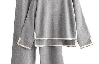 Tanming Women’s 2 Piece Outfits Long Sleeve Knit Sweater Top Wide Leg Pants Loun