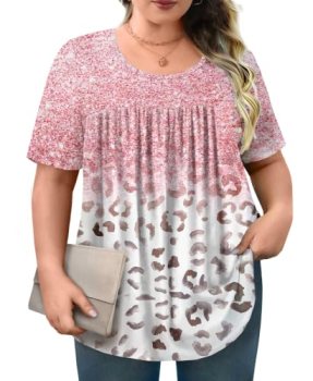 WRRH Womens Summer Plus Size Tops Short Sleeve Blouses Ladies Shirts Loose Flowy