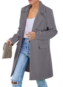 PRETTYGARDEN Women’s Business Casual Long Blazer Jackets(Grey,L)