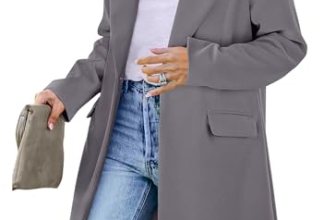 PRETTYGARDEN Women’s Business Casual Long Blazer Jackets(Grey,L)