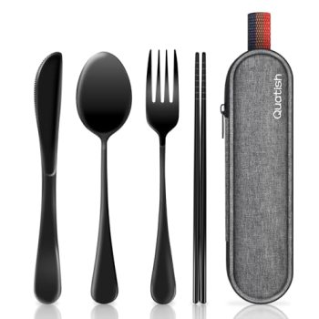 Travel Utensils with Case, Quatish Portable Silverware Set for Work