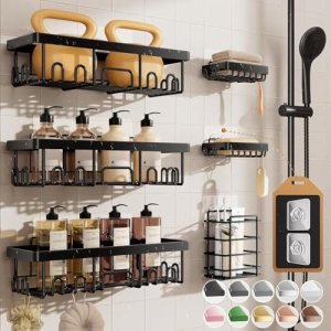 Veken Shower Caddy 6-Pack, Bathroom Organizers and Storage Shelves, Black