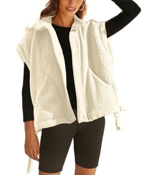 OPCAKM Women’s Fuzzy Fleece Vest Oversized Sleeveless Sherpa Jacket Warm Button